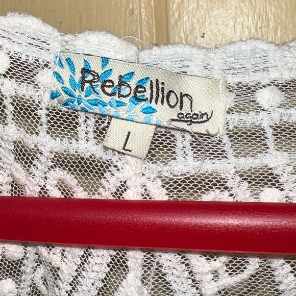 Rebellion Again White Yellow Sheer Lace Ombre Flowy Boho Kimono Duster Size L - Picture 10 of 11